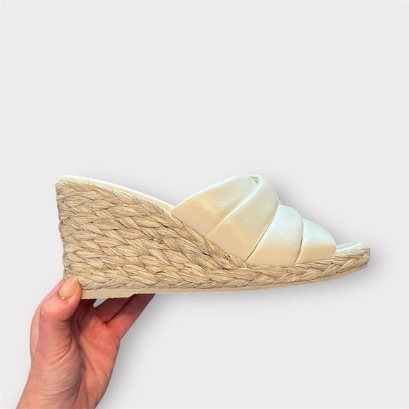 Vince Ivory / Cream Gilian Braided Leather Raffia Wedge Platform Sandals- 8 - Picture 3 of 8